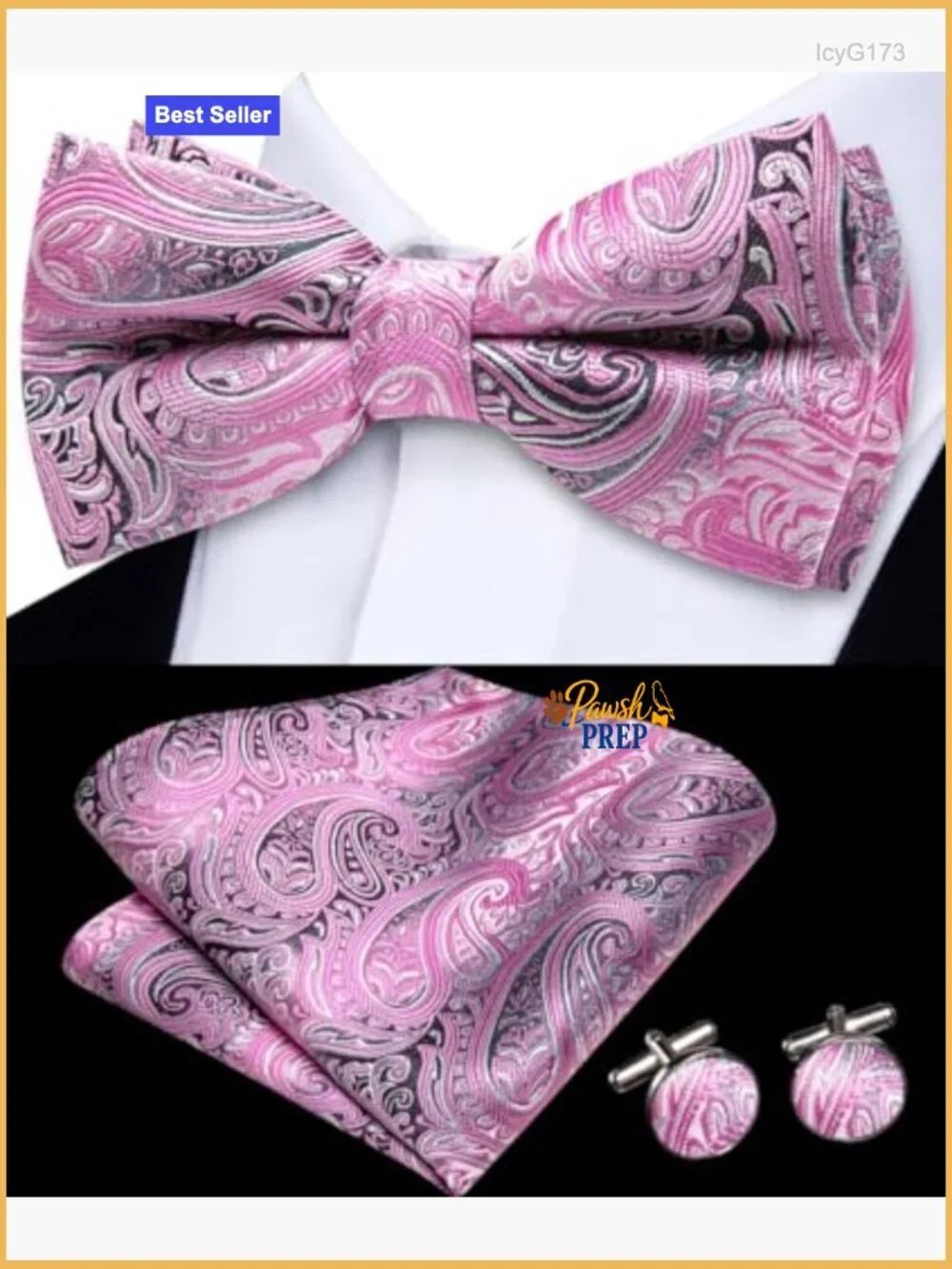 Men's Silk Bow Tie Set with Pocket Square for Wedding Business